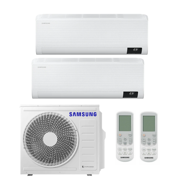 Samsung Wind-Free Comfort MultiSplit Duo Wandgeräte AR07TXFCAWKN + AR09TXFCAWKN + AJ040TXJ2KG | 2 kW + 2,5 kW - Weiß