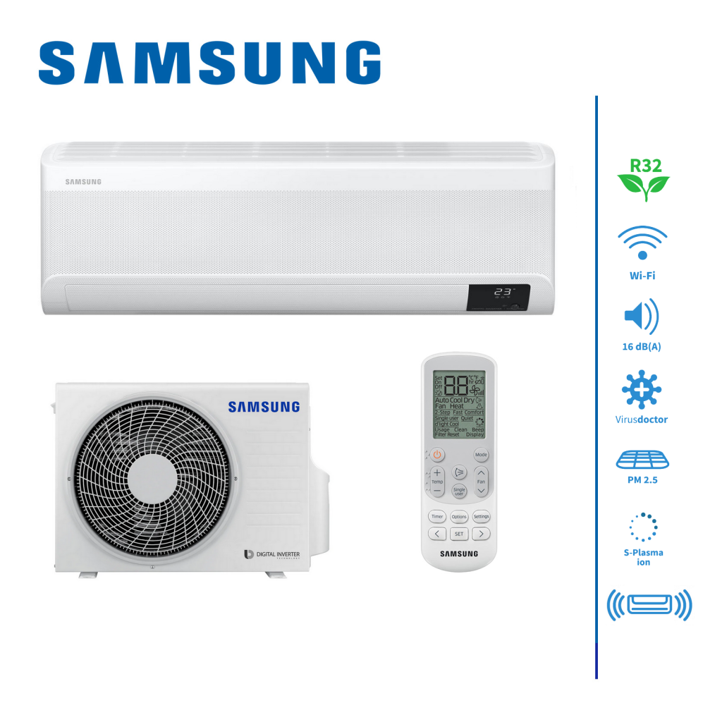 Split Klimaanlage Samsung WIND-FREE Elite 2,5 kW Montageset 3-7 Meter 